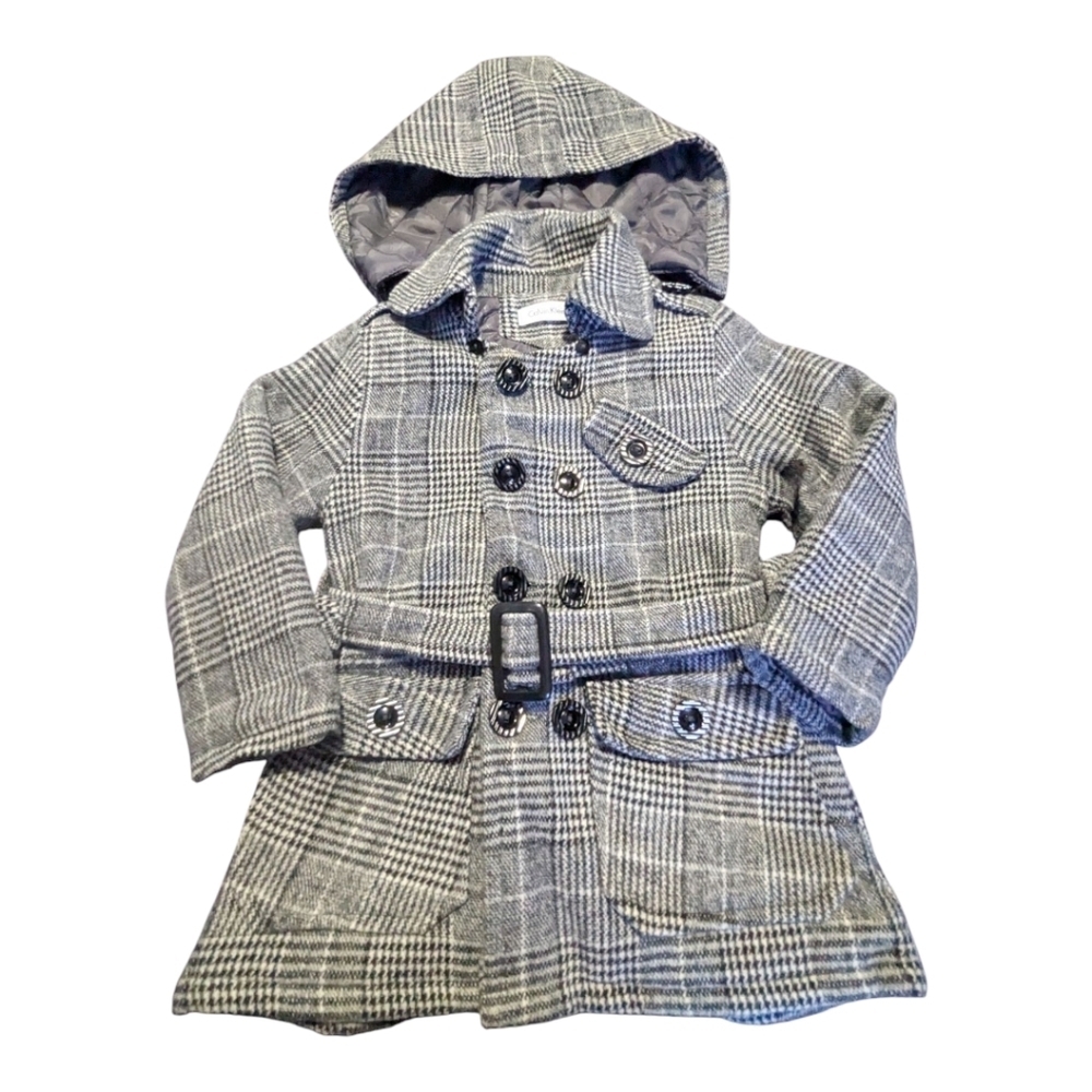 Calvin Klein Girls Plaid Dress Coat/Jacket. Size 6. Long Sleeve w/Hoodie.